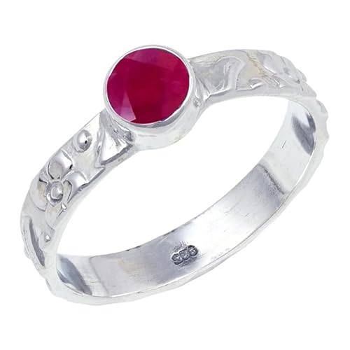 JEWELSTREZORO Rubin im Labor gezüchtet Edelstein 925 Sterling Silber Stilvoller handgefertigter Band Ring Geschenkartikel Männer & Frauen alle Größen Jewerly TSR121AM_12 (58 (18.5)) von JEWELSTREZORO