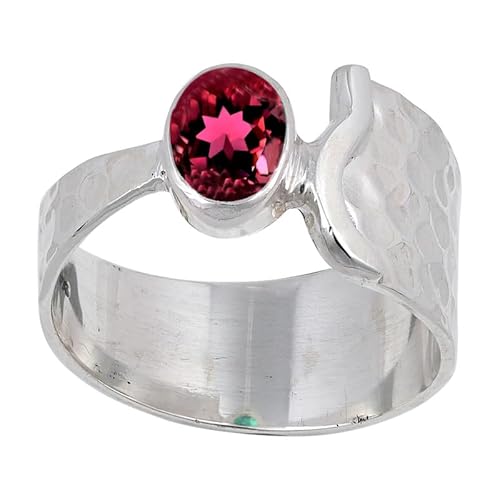 JEWELSTREZORO Rubyllit im Labor gezüchtet Edelstein 925 Sterling Silber Stilvoller handgefertigter Band Ring Geschenkartikel Herren & Damen Schmuck TSR125AQ_18 (64 (20.4)) von JEWELSTREZORO
