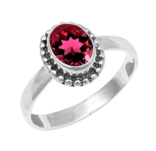 JEWELSTREZORO Rubyllit im Labor gezüchtet Edelstein 925 Sterling Silber Stilvoller handgefertigter Band Ring Geschenkartikel Männer & Frauen Alle Größen TSR200AQ_3 (49 (15.6)) von JEWELSTREZORO