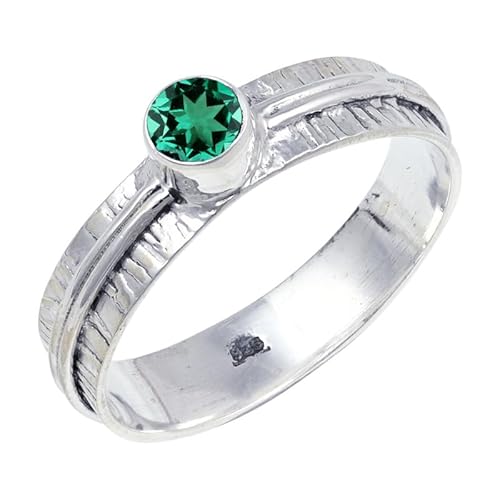 JEWELSTREZORO Smaragd im Labor gezüchtet Edelstein 925 Sterling Silber Stilvoller handgefertigter Band Ring Geschenkartikel Herren & Damen Schmuck TSR120AN_22 (68 (21.6)) von JEWELSTREZORO