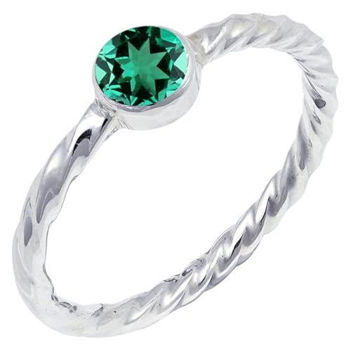 JEWELSTREZORO Smaragd im Labor gezüchtet Edelstein 925 Sterling Silber Stilvoller handgefertigter Band Ring Geschenkartikel Herren & Damen Schmuck TSR123AN_3 (49 (15.6)) von JEWELSTREZORO