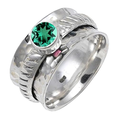 JEWELSTREZORO Smaragd im Labor gezüchtet Edelstein 925 Sterling Silber Stilvoller handgefertigter Band Ring Geschenkartikel Männer & Frauen alle Größen Jewerly TSR144AN_6 (52 (16.6)) von JEWELSTREZORO