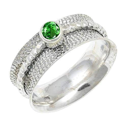 JEWELSTREZORO Tsavorit im Labor gezüchtet Edelstein 925 Sterling Silber Stilvoller handgefertigter Band Ring Geschenkartikel Männer & Frauen Alle Größen TSR154AU_16 (62 (19.7)) von JEWELSTREZORO