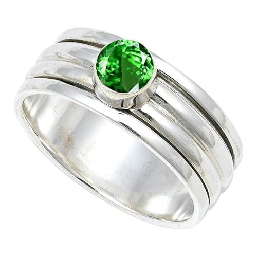 JEWELSTREZORO Tsavorit im Labor gezüchtet Edelstein-für Herren und Damen925er-SterlingSilber Stilvoller handgefertigter Band Ring Geschenkartikel Schmuck TSR148AU_1 (47 (15.0)) von JEWELSTREZORO