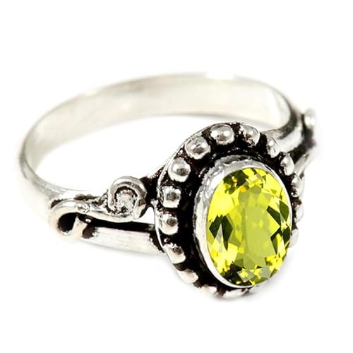 JEWELSTREZORO Zitronenquarz im Labor gezüchtet Edelstein 925 Sterling Silber Stilvoller handgefertigter Band Ring Geschenkartikel Herren & Damen Schmuck TSR190BA_1 (47 (15.0)) von JEWELSTREZORO