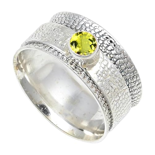 JEWELSTREZORO Zitronenquarz im Labor gezüchtet Edelstein 925 Sterling Silber Stilvoller handgefertigter Band Ring Geschenkartikel Männer & Frauen alle Größen Jewerly TSR147BA_19 (65 (20.7)) von JEWELSTREZORO