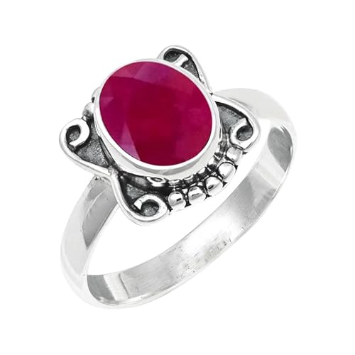 Rubin im Labor gezüchtet Edelstein 925 Sterling Silber Band Ring Herren & Damen Geschenkartikel Handgefertigter Schmuck TSR245AM_2 (48 (15.3)) von JEWELSTREZORO