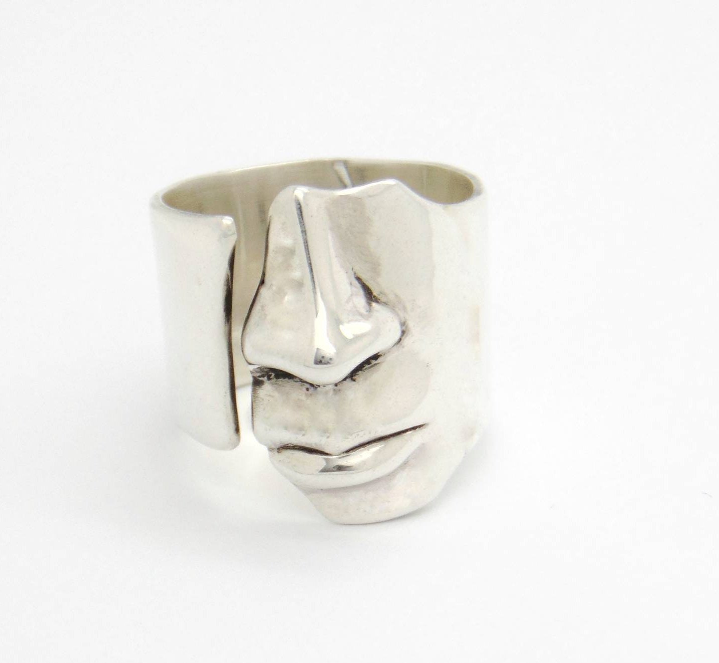 Handgemachte Sterling Silber Gesicht Ring, Unisex Statement Skulptur Schmuck, Einzigartige Statue Design Handgemachte Sterling Silber Gesicht Ring, Unisex Statement Skulptur Schmuck, Einzigartige Statue Design von JEWELSinART
