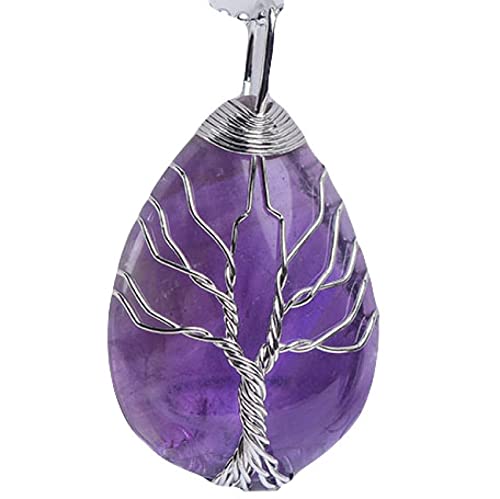 JEWIZJST natural stone pendant 1pc Natürlicher Kristall Rosenquarz Baum des Lebens Anhänger Stein Probe Schmuck Mode Charme Damen DIY Geschenke (Color : Amethyst, Size : 1pc 1.97 * 1.18in) von JEWIZJST