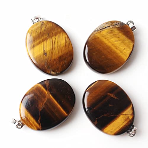 JEWIZJST natural stone pendant 1pc natürlicher polierter Amethyst Anhänger oval geformte Halskette lila Edelstein Frauen Modeschmuck Geschenk schöner natürlicher Kristallstein (Color : 1pc Tiger Eye) von JEWIZJST