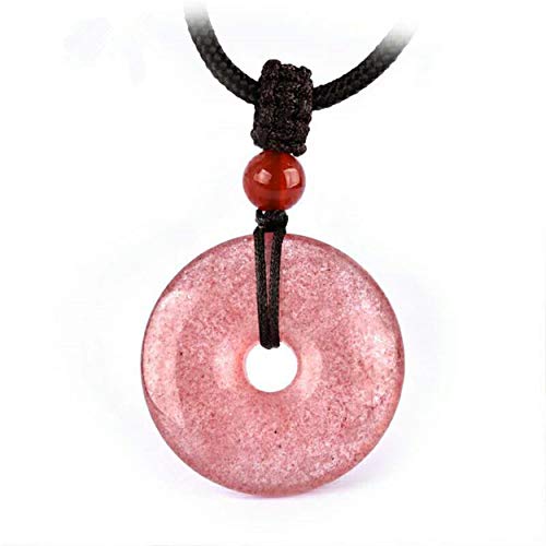 JEWIZJST natural stone pendant Echter natürlicher roter Erdbeerquarz-Edelstein-Krapfen-Kristallperlen-Frauen-Halsketten-Anhänger 25mm von JEWIZJST