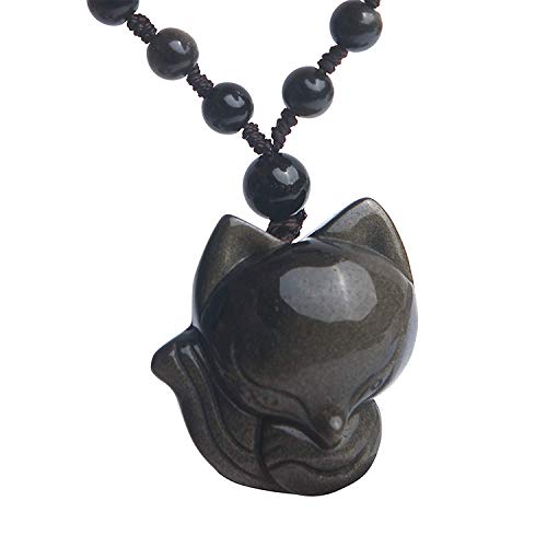 JEWIZJST natural stone pendant Natürlicher Eis-Obsidian-Anhänger for Damen Herren Fuchs-Edelstein-Kristallperlen-Halsketten-Anhänger 31×27x16m AAAA von JEWIZJST