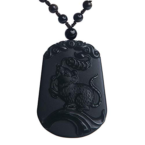 JEWIZJST natural stone pendant Natürlicher schwarzer Obsidian-Anhänger for Frauen Männer Ratten-Maus-Form-Edelstein-Kristallperlen-Halsketten-Anhänger 49x33x10mm AAAA von JEWIZJST