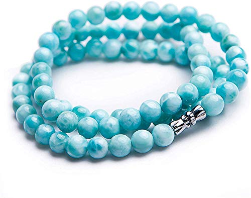 natural stone pendant 6mm Natürliche Larimar Armbänder for Frauen Männer Jahrestag Geburtstagsgeschenk Wasser Muster Kristall Schmuck Blauer Stein 3 Runden Edelstein Runde Perlen Armband Halskette AAA von JEWIZJST