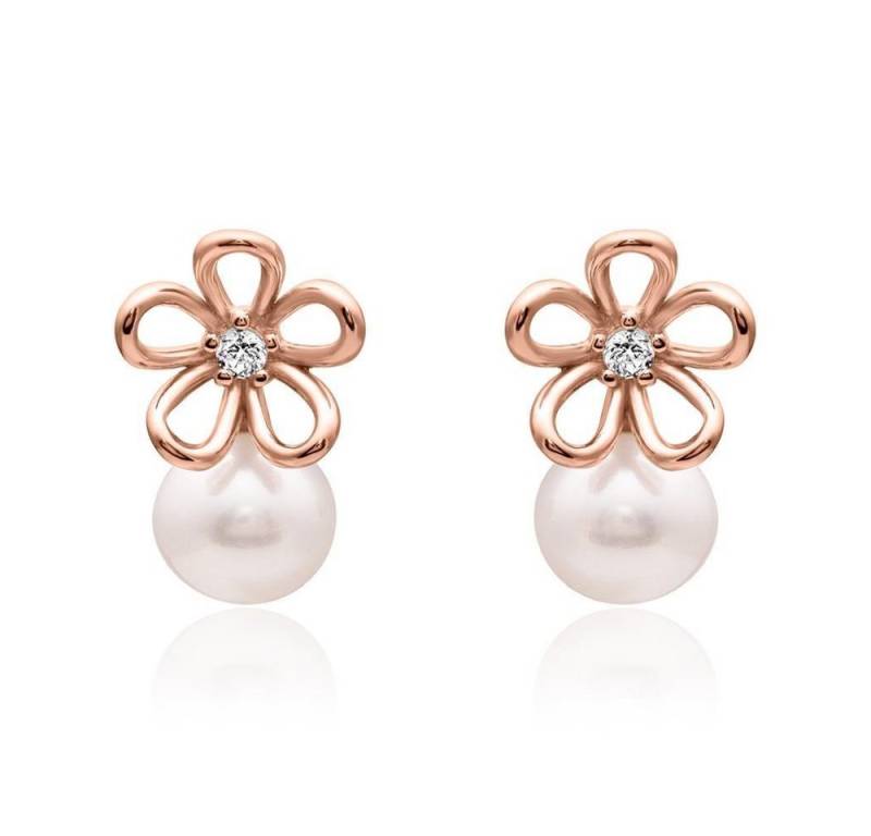 JEWLIX Paar Ohrstecker JEWLIX Blütenohrstecker aus 925er Silber mit Perle in Rosé von JEWLIX