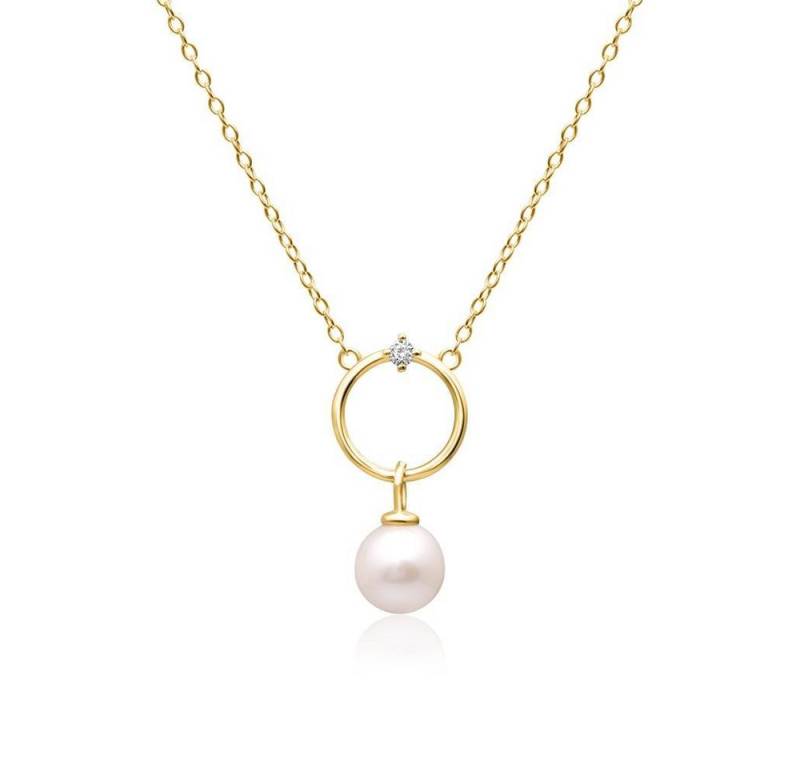 JEWLIX Silberkette JEWLIX Halskette aus 925er Silber mit Kreis und Perle, IP Gold von JEWLIX