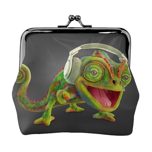 Chameleon Listen Music Print Multifunktionale Münzgeldbörse Mode Münzbörse Kartentasche Unisex, Schwarz , Einheitsgröße von JEWOSS