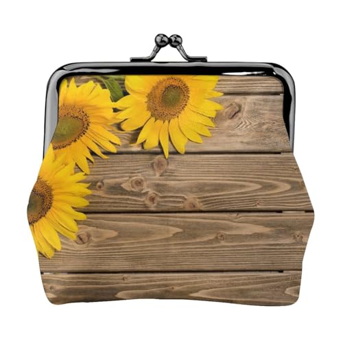 Drei Sonnenblumen auf Holzdruck Multifunktionale Geldbörse Mode Münze Geldbörse Karte Tasche Unisex, Schwarz , Einheitsgröße von JEWOSS