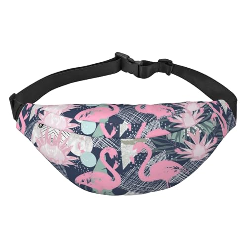 Hockey Print Bauchtasche, für Frauen Gürteltasche Hüfttasche für Männer Bauchtasche, Rosa Flamingo und Blätter, Einheitsgröße von JEWOSS