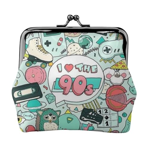 I Love The 90s Illustration Print Multifunktionale Münzbörse Mode Münze Geldbörse Karte Tasche Unisex, Schwarz , Einheitsgröße von JEWOSS