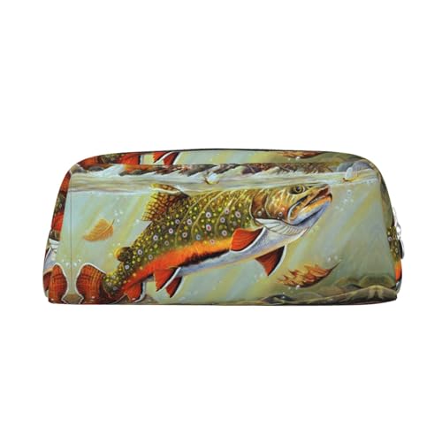 JEWOSS Brook Forelle Fliegenfischen Print Federmäppchen Unisex Federmäppchen Kosmetiktasche Kleine Schmuck Aufbewahrungstasche Stilvolle Leder Reißverschluss Stifteetui - Premium Qualität Bleistift von JEWOSS