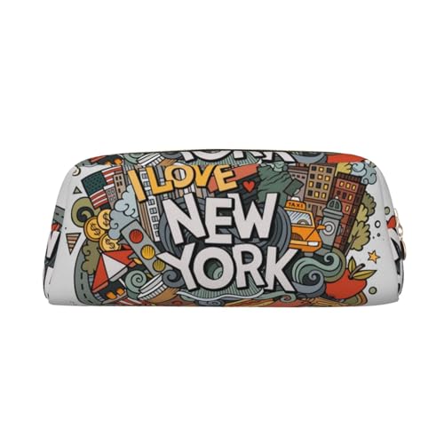 JEWOSS Federmäppchen mit Cartoon-Motiv New York, Kunstdruck, Unisex, Kosmetiktasche, kleine Schmuckaufbewahrungstasche, stilvolles Leder, Reißverschluss, Stifteetui – hochwertiges Federmäppchen, gold, von JEWOSS