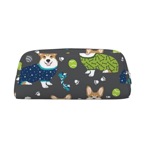 JEWOSS Federmäppchen mit Corgi-Hunde-Motiv, Unisex, Kosmetiktasche, kleine Schmuckaufbewahrungstasche, stilvolles Leder, Reißverschluss, Stifteetui – hochwertiges Federmäppchen, silber, Einheitsgröße, von JEWOSS