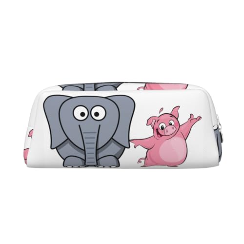 JEWOSS Federmäppchen mit Elefanten- und Schweinchen-Aufdruck, Unisex, Kosmetiktasche, kleine Schmuckaufbewahrungstasche, stilvolles Leder, Reißverschluss, Stifteetui – hochwertiges Federmäppchen, von JEWOSS