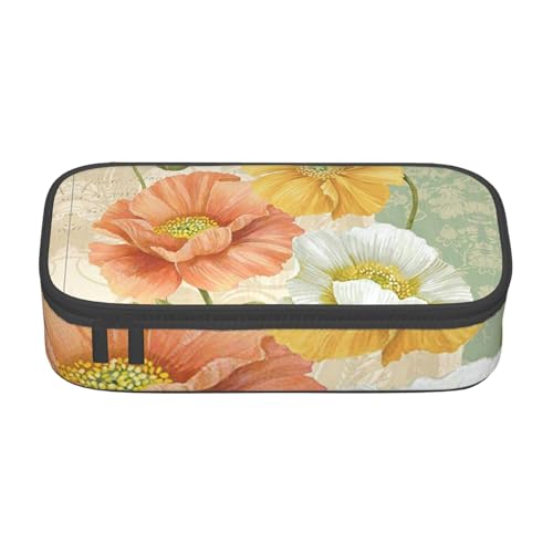 JEWOSS Federmäppchen mit Mohnblumen-Motiv, Pastellfarben, Aufbewahrungstasche für Mittelschule, College, Büro, Studenten, Mädchen, Jungen, Teenager, Erwachsene, Schwarz , Einheitsgröße, Kindergepäck von JEWOSS