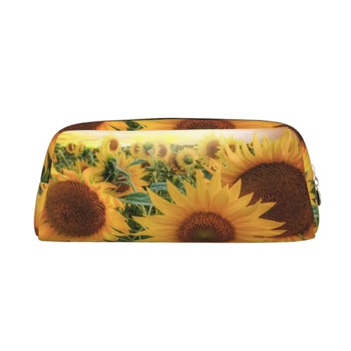 JEWOSS Federmäppchen mit Sonnenblumen-Motiv, Sonnenuntergang, Sonnenlicht, Landschaftsdruck, Unisex, Federmäppchen, Kosmetiktasche, kleine Schmuckaufbewahrungstasche, stilvolles Leder, Reißverschluss, von JEWOSS