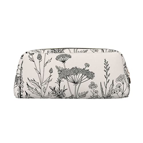 JEWOSS Federmäppchen mit floralen Kräutern, botanischer Gravur, Unisex, Federmäppchen, Kosmetiktasche, kleine Schmuckaufbewahrungstasche, stilvolles Leder, Reißverschluss, Stifteetui – hochwertiges von JEWOSS