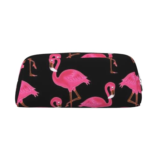 JEWOSS Federmäppchen mit pinkem Flamingo-Druck, Unisex, Kosmetiktasche, kleine Schmuckaufbewahrungstasche, stilvolles Leder, Reißverschluss, Stifteetui – hochwertiges Federmäppchen, silber, von JEWOSS