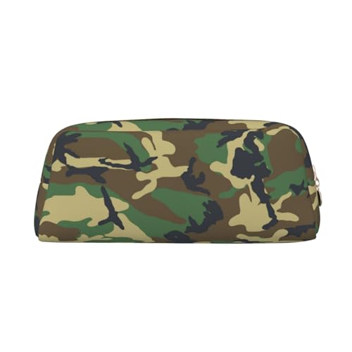 JEWOSS Grünes Federmäppchen mit Militär-Camouflage-Muster, Unisex, Kosmetiktasche, kleine Schmuckaufbewahrungstasche, stilvolles Leder, Reißverschluss, Stifteetui – Premium-Qualität, gold, von JEWOSS