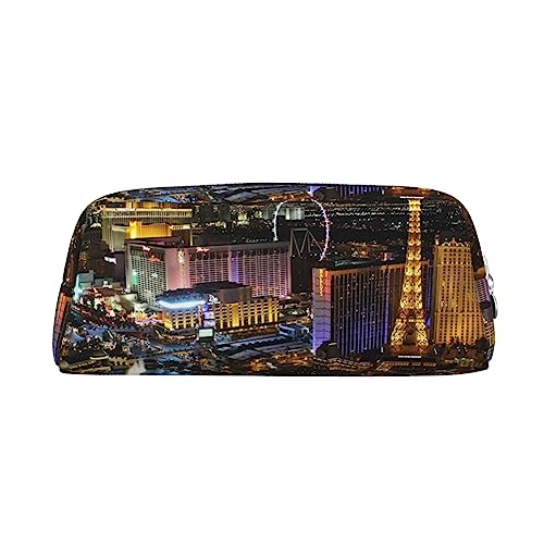 JEWOSS Las Vegas Federmäppchen mit Nachtsicht, Unisex, Kosmetiktasche, kleine Schmuckaufbewahrungstasche, stilvolles Leder, Reißverschluss, Stifteetui – hochwertiges Federmäppchen, silber, von JEWOSS