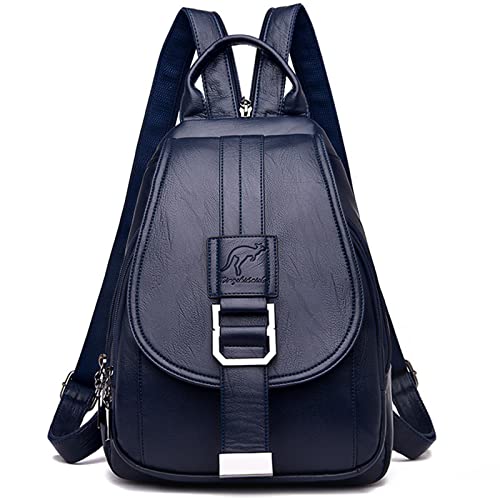 JEWOSS Weicher Echtleder-Rucksack für Damen, große Kapazität, Umhängetasche, Umhängetasche, Handtasche für Einkaufsreisen, Leder-Rucksack Geldbörse, blau von JEWOSS