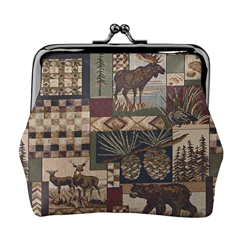 Lodge Bear Deer Print Multifunktionale Münzgeldbörse Mode Münzbörse Kartentasche Unisex, Schwarz , Einheitsgröße von JEWOSS