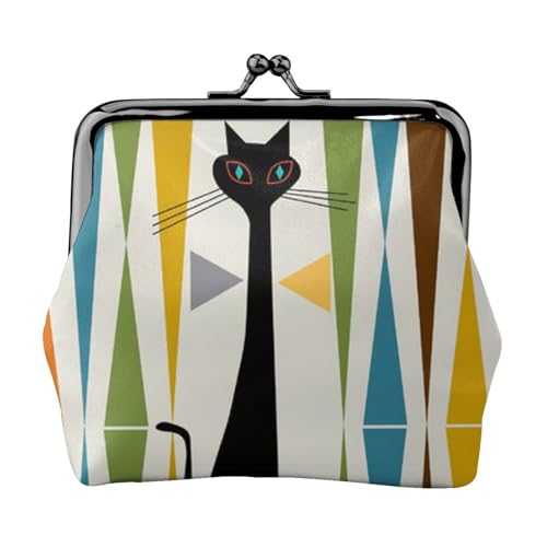 Mid-Century Moderne Kunst Katze Druck Multifunktionale Münzbörse Mode Münzgeldbörse Kartentasche Unisex, Schwarz , Einheitsgröße von JEWOSS