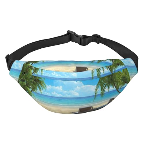 Palm Trees and Clear Sea Print Bumbag, for Women Belt Bag Waist Bag for Men Bumbag, Hawaiianischer Strand mit Palmen, Einheitsgröße von JEWOSS