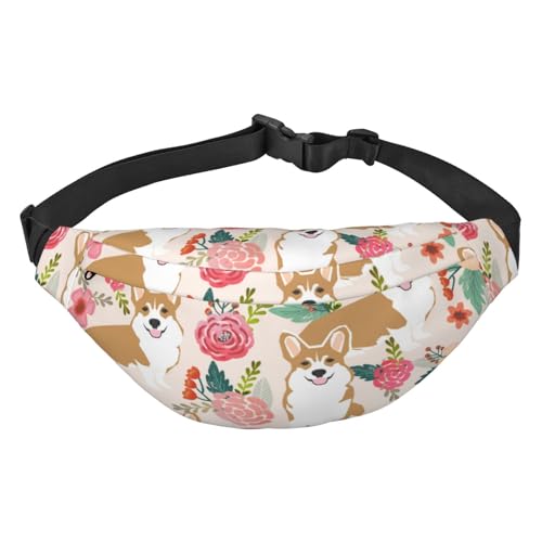 Petoskey Bauchtasche mit Steindruck, für Damen, Gürteltasche, Hüfttasche für Herren, Bauchtasche, Corgi Floral Flowers, Einheitsgröße von JEWOSS