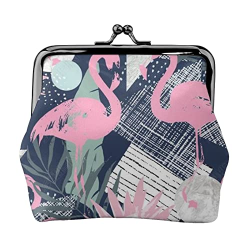 Rosa Flamingo und Blätter Drucken Multifunktionale Geldbörse Mode Münze Geldbörse Karte Tasche Unisex, Schwarz , Einheitsgröße von JEWOSS