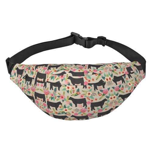 Shark Cum Print Bauchtasche, für Frauen Gürteltasche Hüfttasche für Männer Bauchtasche, Pink Flower Show Steer Cows Rinder, Einheitsgröße von JEWOSS