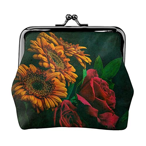 Sonnenblume und Rose Druck Multifunktionale Geldbörse Mode Münze Geldbörse Karte Tasche Unisex, Schwarz , Einheitsgröße von JEWOSS