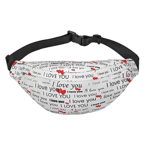 Supernatural Symbole Schwarz Druck Bauchtasche, für Frauen Gürteltasche Hüfttasche für Männer Bumbag, I Love You Words With Hearts, Einheitsgröße von JEWOSS