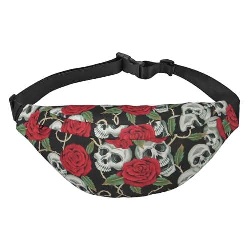 Totenkopf und rote Rose Print Bauchtasche, für Frauen Gürteltasche Hüfttasche für Männer Bauchtasche, Totenkopf und rote Rose, Einheitsgröße von JEWOSS