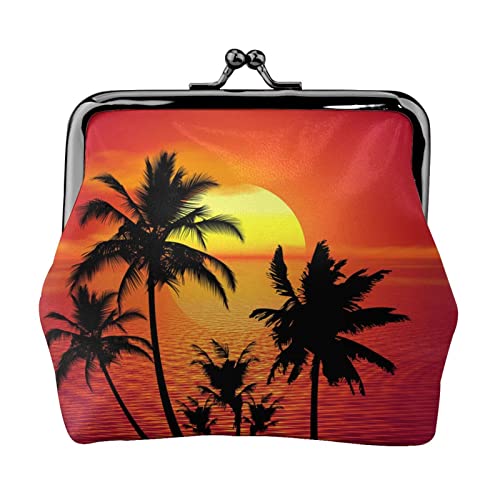 Tropischer Sonnenuntergang Druck Multifunktionale Geldbörse Mode Münze Geldbörse Karte Tasche Unisex, Schwarz , Einheitsgröße von JEWOSS