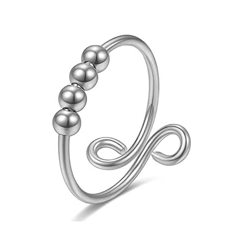 925 Sterling Silber Ringe mit Perlen für Damen, Angst Ringe Anxiety Ring Offener Spinner Dünne Ring Fingerring Stapelbare Verstellbare Ringe Druck Anpassen von JEWTOP