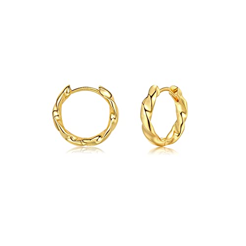 Creolen Gold Damen Ohrringe, Klein Ohrringe Silber 925 Creolen Gold (10mm) | Ohrringe Gold Set Huggie Creolen für Damen Herren Mädchen von JEWTOP