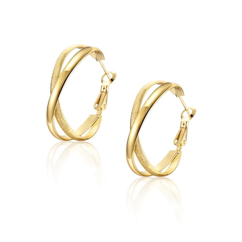 Creolen Silber 925 für Damen 8mm Breite Ohrringe Silber 925 Groß Creolen 14K Vergoldete Ohrringe Gold für Frauen 29mm von JEWTOP