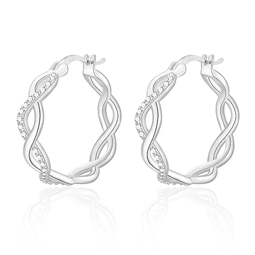 Creolen Silber Damen Ohrringe, 925 Sterling Silber Creolen Hypoallergen Schlafen Ohrringe mit AAA Zirkonia, Silber Kreolen Ohrringe Schmuck für Frauen Mädchen von JEWTOP