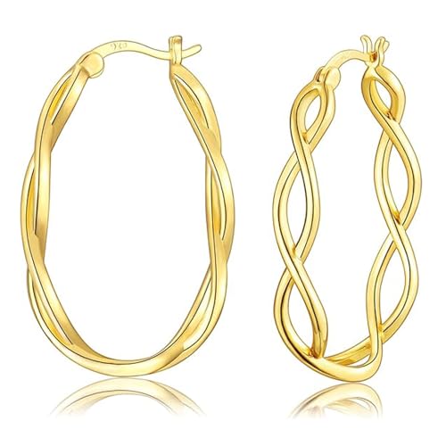 Creolen Gold Damen Ohrringe, 925 Sterling Silber Groß 35mm- Hypoallergen Große Huggies Creolen Vergoldet Ohrringe Schmuck für Frauen Mädchen von JEWTOP